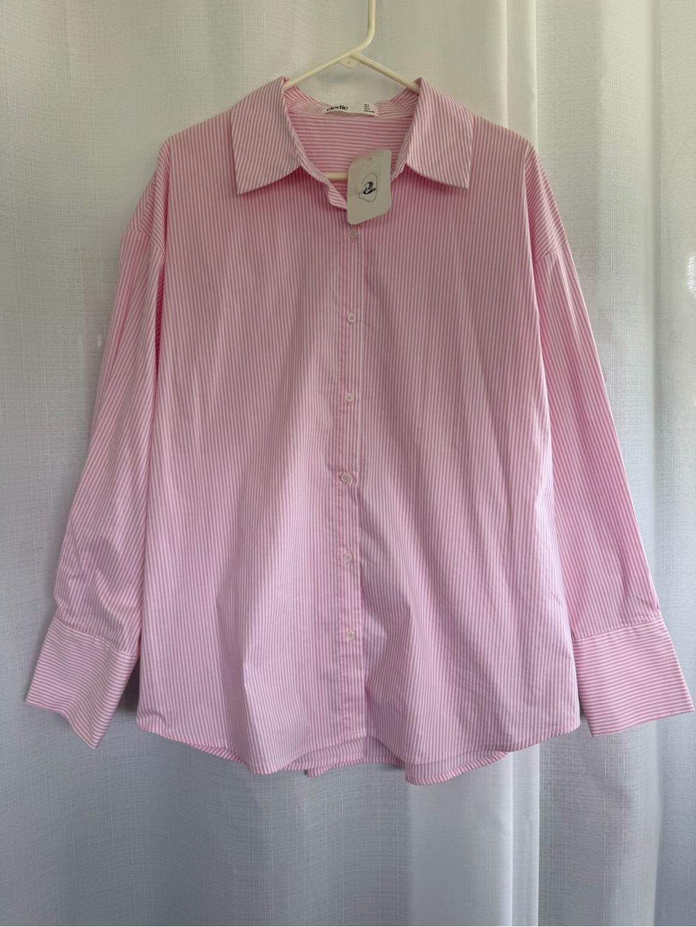 Elodie XL Pink White Striped Oversized Button Down Shirt NWT Cotton Coastal